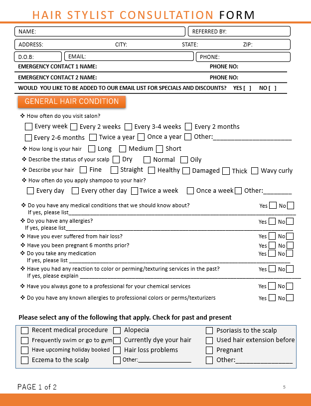Hair Salon New Client Form Template